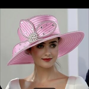 Elegant Pink Wide-Brim Embellished Women's Hat